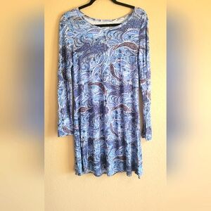 Paisley Long Sleeve Dress - Blue M